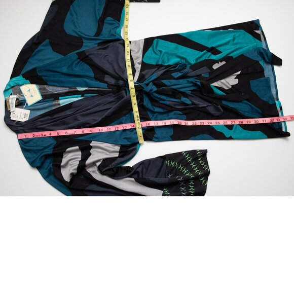 Issa London 100% Silk Dress A-Line Kimono Mini Deep V-Neck Blue Grey Size 10 New - Picture 9 of 10